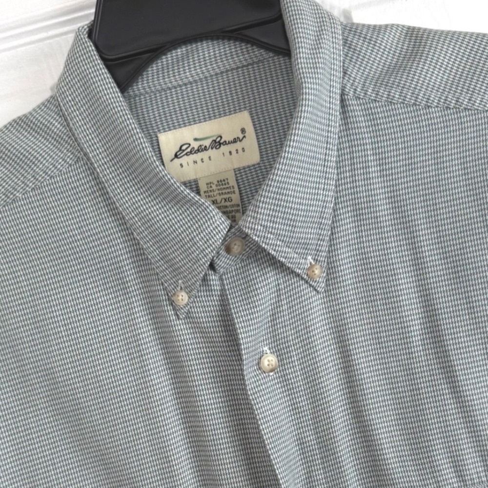Eddie Bauer Mens XL Tall Button Down‎ Shirt Green Micro Check Cotton Vintage